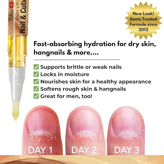 Bliss Kiss | 4 Vanilla Fragrance Nail Oil Cuticle Pens w/Vitamin E & Jojoba⏤Nail Strengthener Nail Growth Serum for Brittle Peeling Breaking Thin Nails