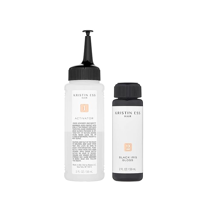 Kristin Ess Hair Gloss in Black Iris True Black - 4 Wk Semi Permanent Hair Color for Women - Black Hair Color Depositing Conditioner & Toner for Vibrant Color + Shine - Hair Dye Glaze - Vegan