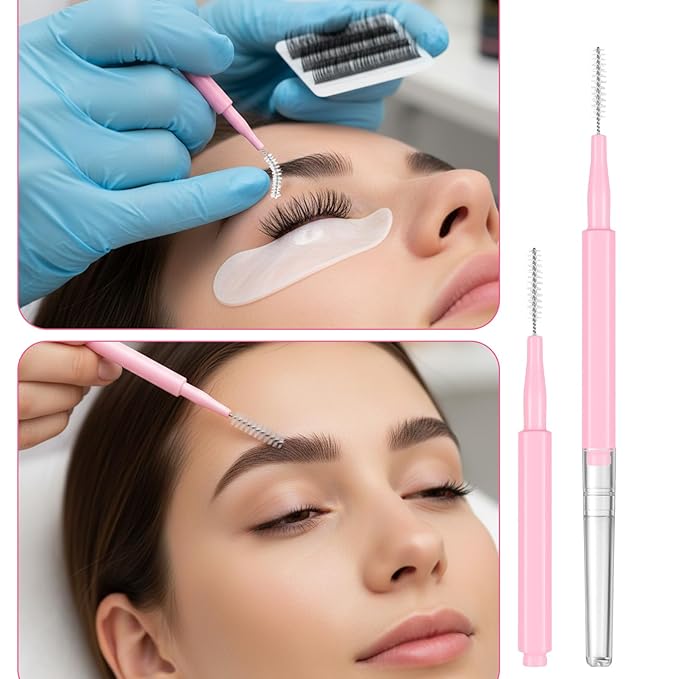 100 Pcs Micro Eyebrow Brush with Cap, Disposable Eyelash Brushes Brow Lamination Brush, Brow Lamination Supplies, Multi Function Micro Brushes, Suitable for Eyelash and Eyebrow Extension Tools