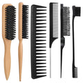 6PCS Boar Bristle Slick Back Hair Brush with Edge Brush Rat Tail Comb, Wide Tooth Comb for Men Women