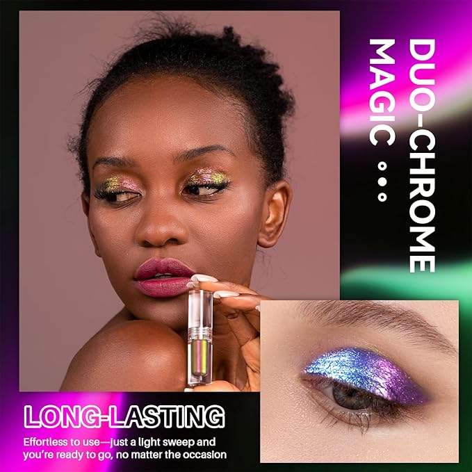 Multichrome Glitter Liquid Eyeshadow, Chameleon Shifting Color, Holographic Metallic Eyeshadow, Long-Lasting Wear, Vegan Eye Topper for Party, Daily Makeup (#04)