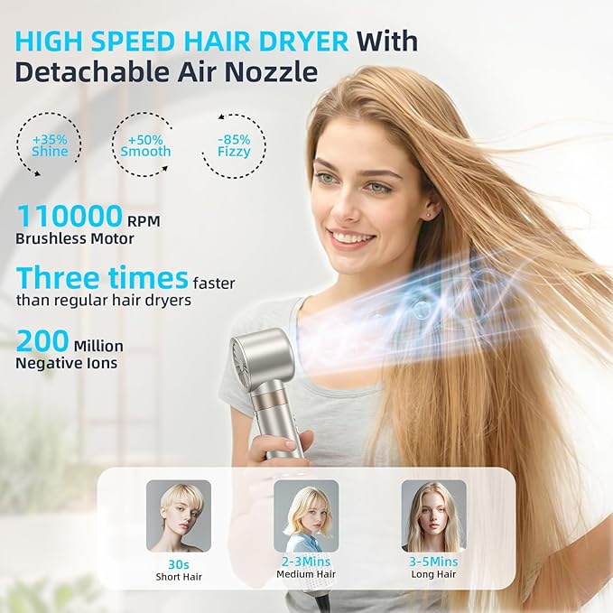 6-in-1 Hot Air Styler & Blow Dryer Brush, Ionic Hair Dryer Volumizer, Multi-Function with Interchangeable Attachments for Curling, Straightening & Fast Drying, Ideal Gift for Women(Champagne Gold)