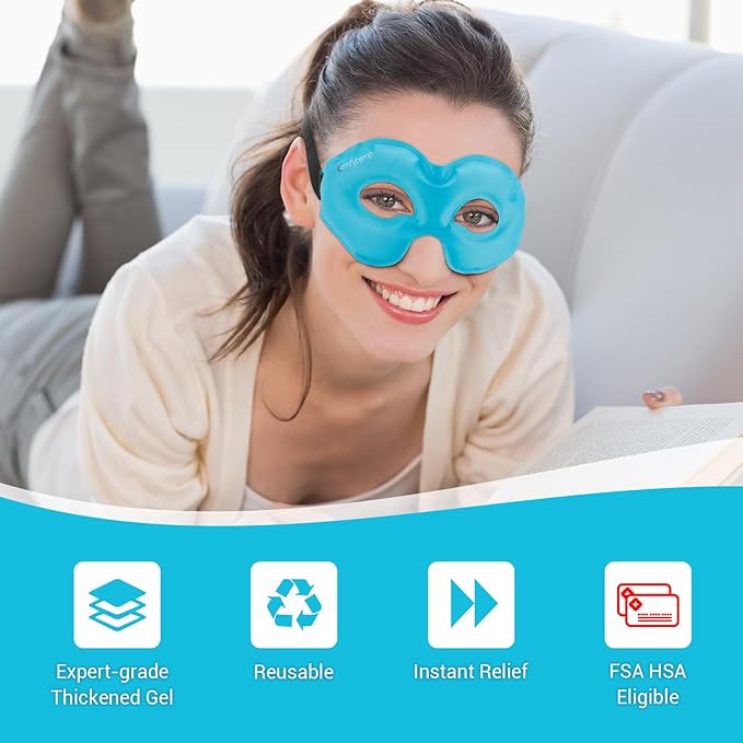Comfytemp Cold Gel Eye Mask, Cooling Eye Ice Pack for Puffiness, Reusable Cold Compress Freeze Sleep Mask for Puffy Eye, Dry Eyes, Sinus Pressure, Migraine Relief, 2 Temp Side, 1 Pcs