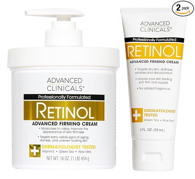 Advanced Clinicals Retinol Body Lotion & Face Moisturizer | Anti Aging Skin Care Retinol Body Cream For Women & Men Improves Appearance Of Fine Lines, Wrinkles, & Look Of Crepey Skin, W/Travel Size