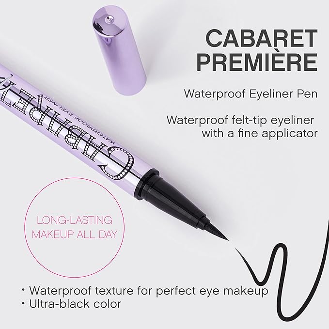 Vivienne Sabó Cabaret Premiere Waterproof Eyeliner Pen – Felt Tip Liquid Eyeliner, Matte Long Wear Eye Liner, Smudge-Proof Quick-Dry Precision Line Formula, Easy Removal, Black, 0.04 fl oz