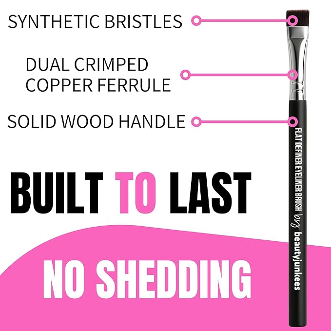 Beauty Junkees Flat Eyeliner Brush - Professional Precision Makeup Brush for Sharp Eye Liner, Eyebrow Shaping & Concealer Application, Flat Definer 2 Pack