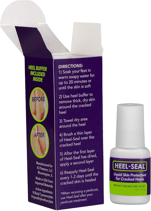 Liquid Skin Protectant for Cracked Heels, Feet Treatment, Liquid Bandage, Foot Care for Cracked Feet, Calluses, Blisters, Foot Repair, Applicator and Buffer, 1Pk