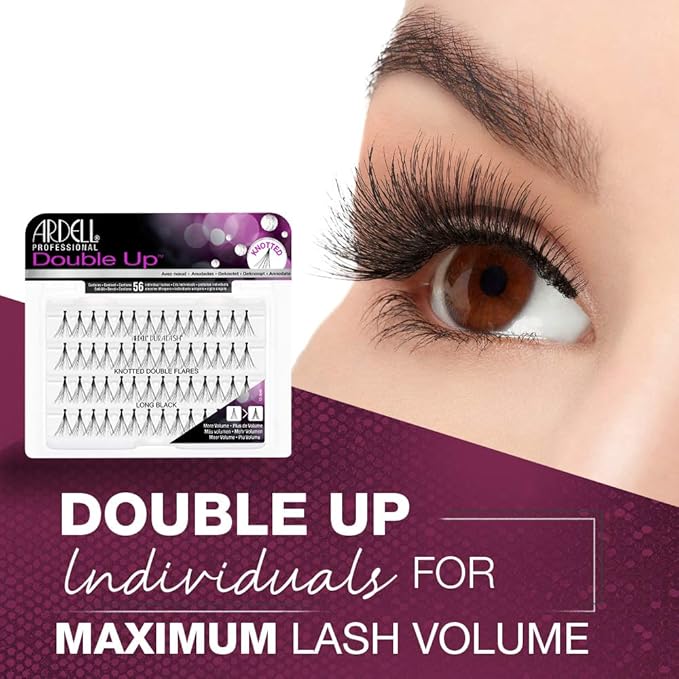 Ardell Double Up Individual Lashes, Knotted - Long, Black, DIY Lash Clusters, Reusable Eyelash Extensions, 4 Pack