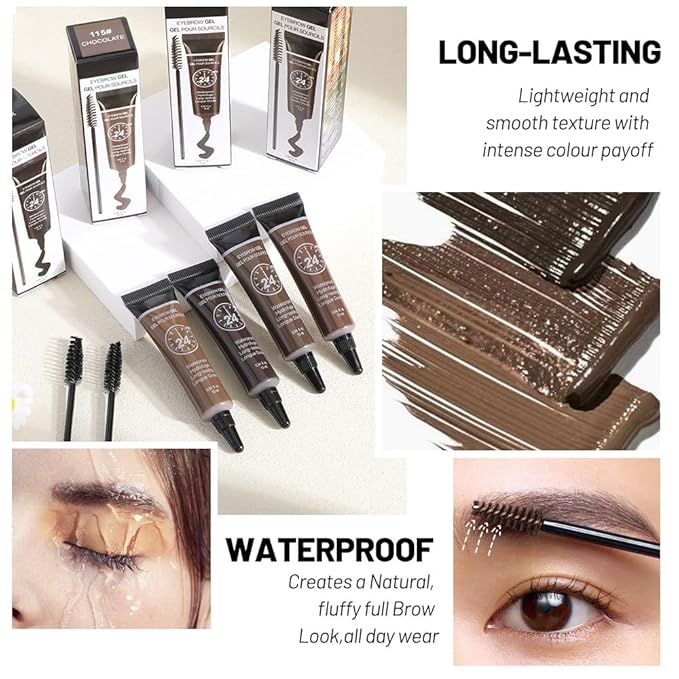 BINGBRUSH 2 Pcs Thickening Brow Mascara, Extreme Hold Tinted Eyebrow Gel, Waterproof Smudge-proof Professional Brow Color Kit, Eyebrow Makeup Set (125# Espresso)