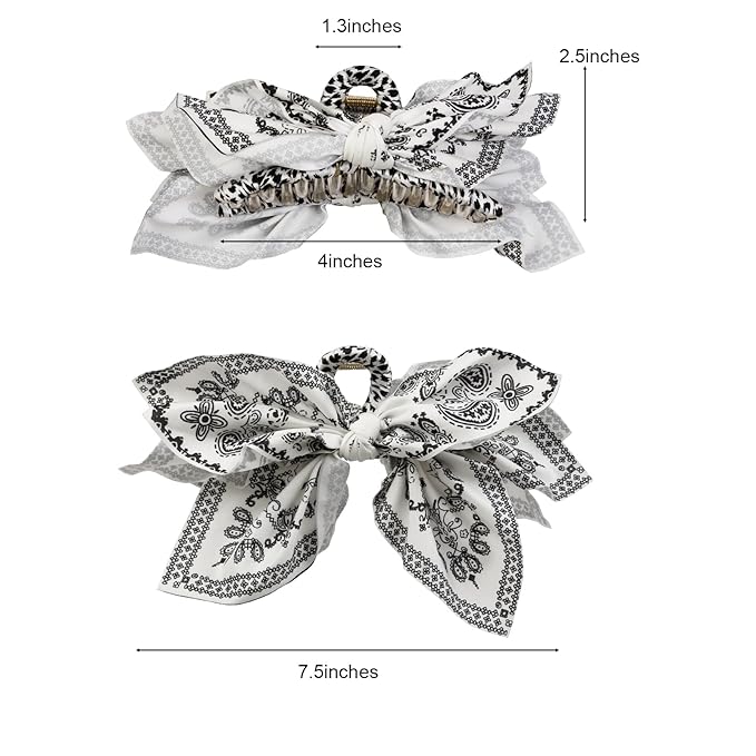 Boho Bandana Hair Claw Clips for Women, 2 Pcs Extra Large Claw Clips for Thick Hair Paisley Hair Clip Bow Knot Adorable Hair Claws Non-slip Fashion Hair Accessories Gift for Women Teen Girls