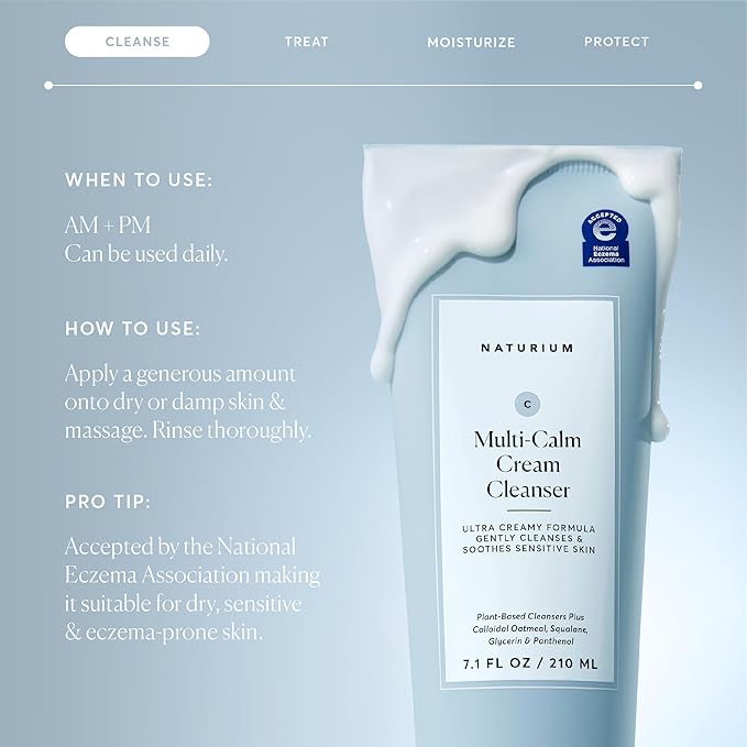 Naturium Multi-Calm Cream Cleanser, Hydrating Face Wash for Eczema-Prone Skin, 210 mL / 7.1 fl oz