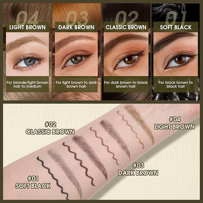UCANBE Eyebrow Pencils for Women with Spoolie Brush, Dual-Ended Eyebrow Pen with 4-Fork-Tip & Gel Eyeliner, Microblading Brow Pen with Eyeliner Pencil + Brow Brush for Hair Like Brows, Dark Brown
