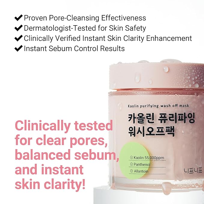 Kaolin Purifying Wash Off Pack, Pore Cleansing Mask for Dry Sensitive Skin, Softening and Hydrating, Korean Skincare (3.88oz / 110g)