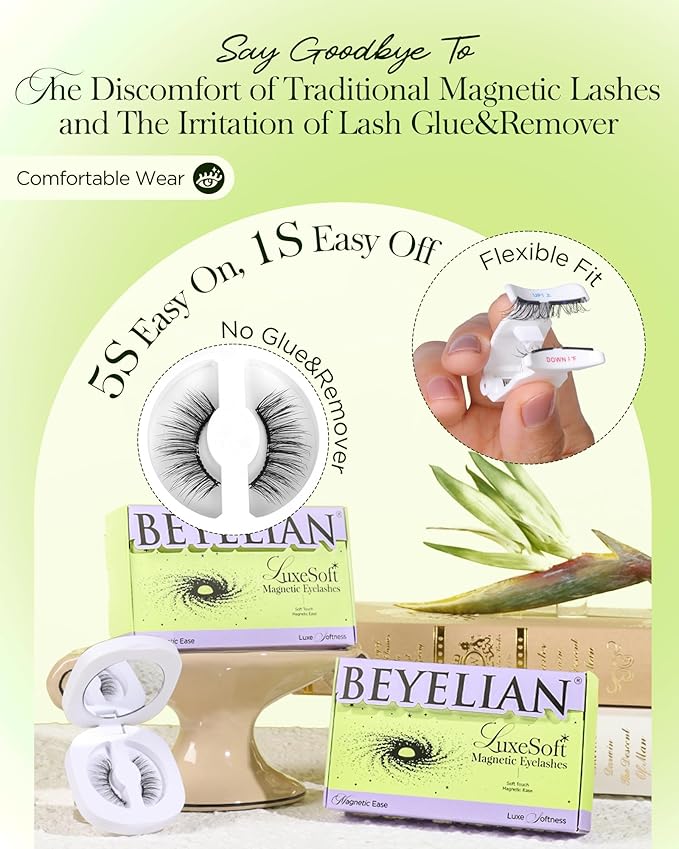 BEYELIAN Magnetic Eyelashes with Applicator Kit, Upgrade Soft Magnetic Lashes Reusable False Lashes Natural Look, No Glue Needed for Eye (Lightweight & Comfortable)