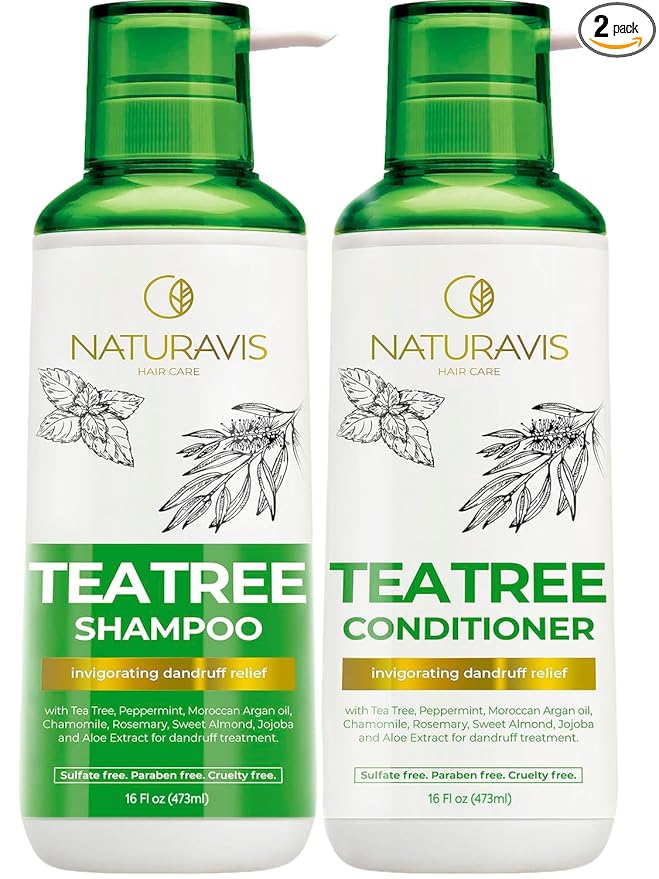 Tea Tree Oil and Mint Shampoo and Conditioner Set - Sulfate and Paraben Free Formula for Women and Men - Enriched with Peppermint to Help with Dandruff and Itchy, Dry Scalp - Color Safe and Hydrating