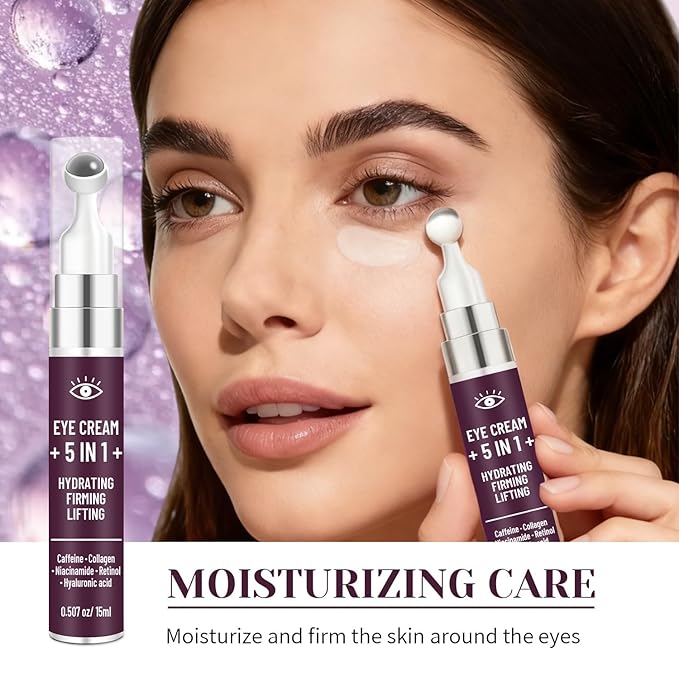 5-in-1 Caffeine Eye Cream for Dark Circles & Puffiness–with Caffeine, Collagen, Niacinamide, Retinol & Hyaluronic Acid–Anti-Aging, Firming, Hydrating & Revitalizing Eye Cream for Men & Women, 0.5 oz