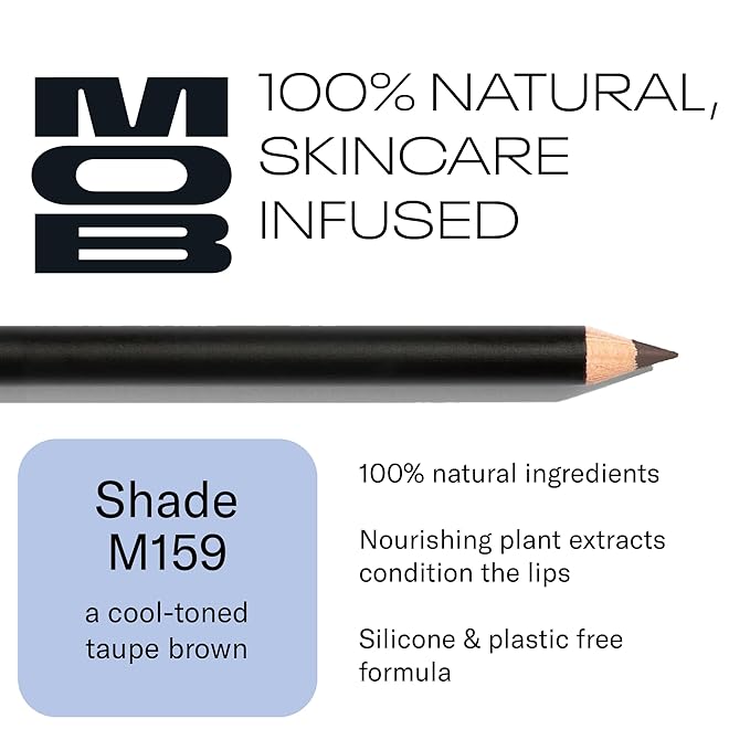 MOB Beauty Smooth Precision Waterproof Lip Liner, M159 Cool-Toned Taupe, 100% Natural Formula Long-Wearing Lip Pencil, Taupe Lip Liner, Plastic-Free, Vegan, Cruelty Free