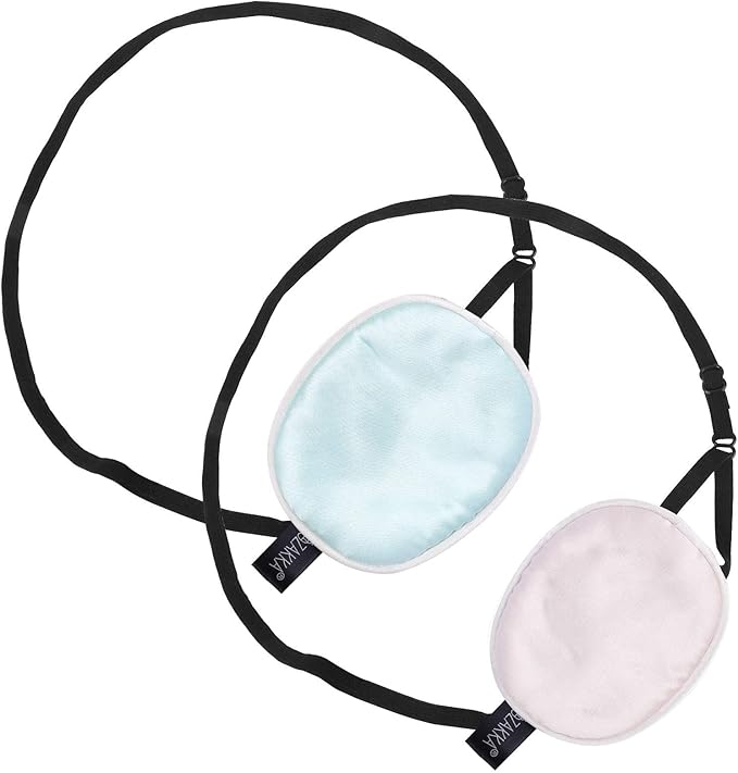 eZAKKA Silk Eye Patch for Adults Kids, 2PCS Eyepatch for Left Right Eye Lazy Eye After Surgery (M, Pink+Green)