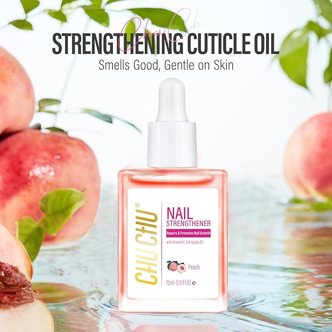 CHUCHU Vegan Cuticle Oil for Nails: Peach Jojoba Nail Cuticle Oil with Vitamin B & E for Moisturizes Cuticle and Nail's Skin - Prevents Hangnails and Chapped 15ML