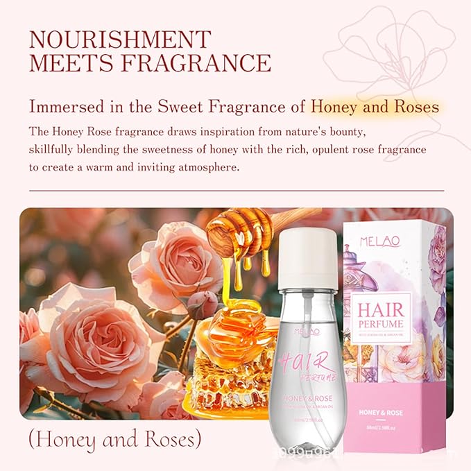 Hair Perfume,Honey & Rose Hair Perfume with Jojoba Oil & Argan Oil for Dry Damaged Hair,Nourish Hair and Shine,Reduce Split Ends and Fight Frizz,Hair Perfume for Women Long Lasting / 2.98 Fl.Oz