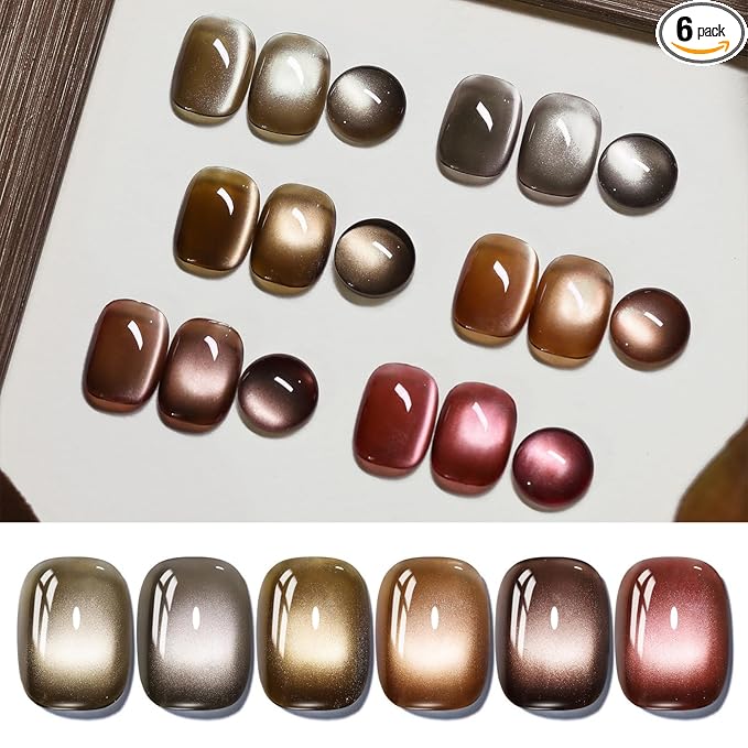 Born Pretty Magnetic Gel Nail Polish Water Light Cat Magnetic Eye Gel Brown SaU Vage Jelly Glass Crystal Magnetic Gel Polish Glitter Shimmer Auroras Magnetic Gel Nail Art Manicure Kit 6PCS