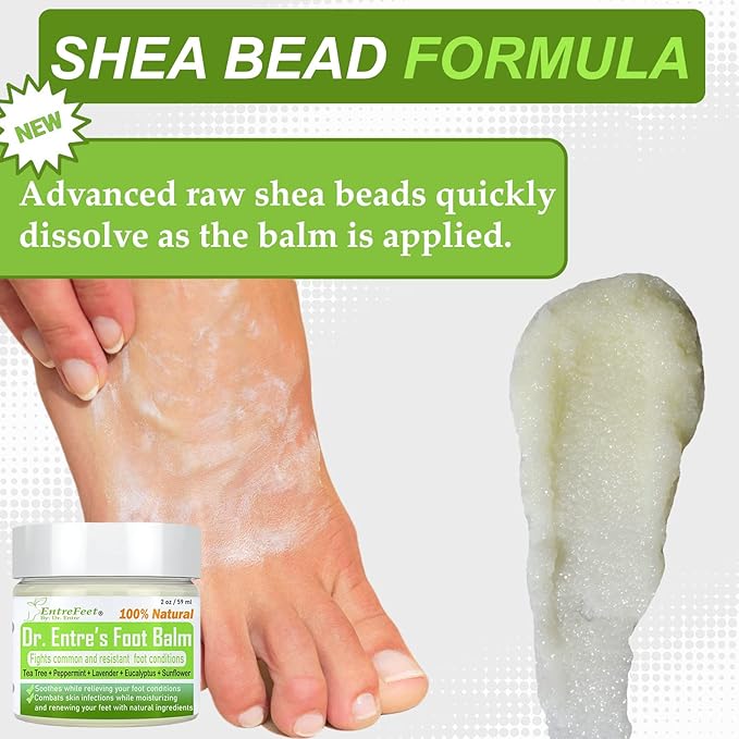 Dr. Entre's Foot Balm: Tea Tree Oil & Shea Butter Based - Organic Treatment Cream for Athletes Foot, Dry Feet, Cracked Heels, Itching, and Odor - Foot Care E-Book Included