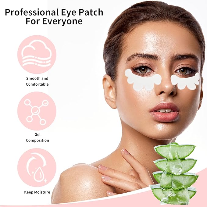 50 Pairs Eye Gel Pads, Lint Free Under Eye Patches for Eyelash Extensions, Premium Eye Mask Beauty Tool Kit (Pink)