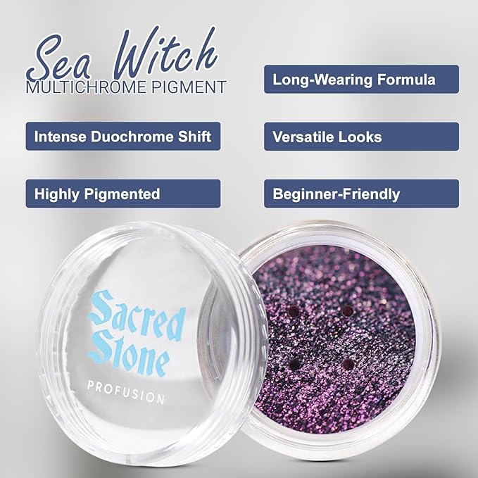 Profusion Cosmetics Sea Witch Duochrome Sacred Stone Eyeshadow - Smooth, Mesmerizing Blue-Purple Color-Shifting Pigment with a Rich Vibrant Texture, Long-Wearing Vegan & Cruelty-Free Makeup, Tragic