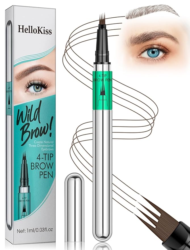 Microblading Eyebrow Pen, Waterproof Eyebrow Pencils for Women Brown Hair Like Natural Brow Contouring Pen, Precise Thin Four Forks Tip Liquid Pencil, Medium Brown