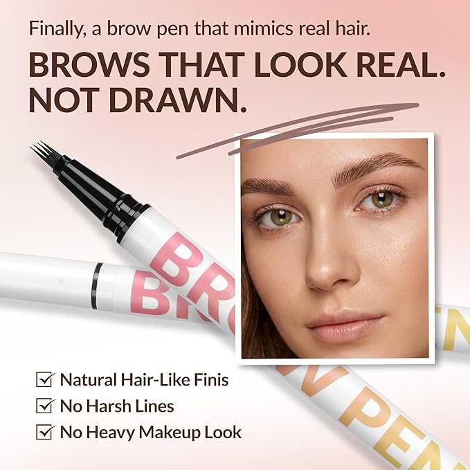 BEPHOLAN Liquid Brown Eyebrow Pen 4-Fork & Precise Brush-Tip Eyebrow Pencil, Hair-Like Natural Brows, Long-Lasting All-Day Wear(Dark Brown)