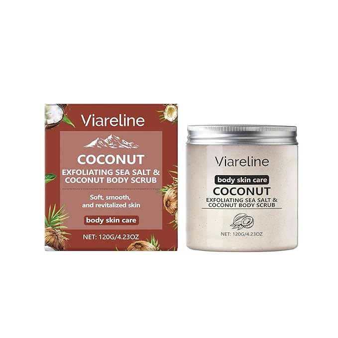 Exfoliating Sea Salt & Coconut Body Scrub – Moisturizing Body Polish with Mineral Oil – Gentle Exfoliation for Soft, Smooth Skin – 4.23 oz