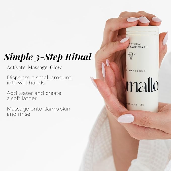 Amallow - Enzyme Powder Face Wash - Gentle Exfoliating Powder-to-Foam Cleanser with Rice Powder, Papaya Enzymes & Oat Flour - Facial Cleanser for Sensitive Skin