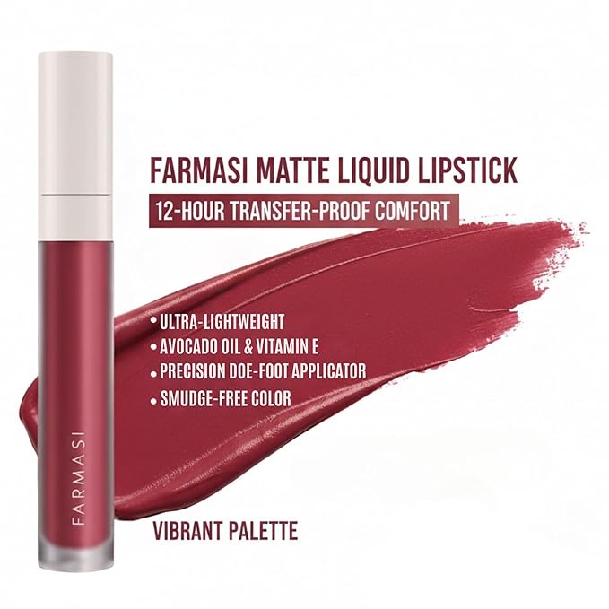 FARMASi Make Up Matte Liquid Lipstick, Long-Lasting and Ultra-comfortable, High-Impact, Lightweight, Organic, Pure Pigments (Nude Essence)