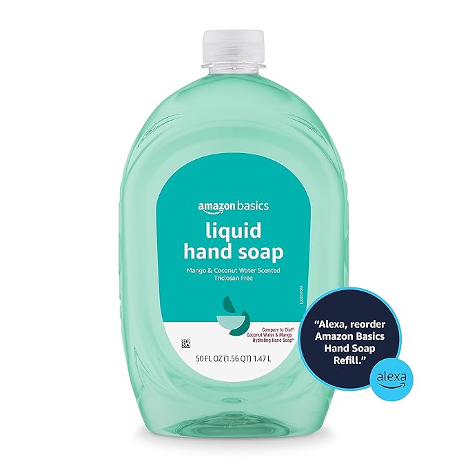 Amazon Basics Liquid Hand Soap Refill, Mango & Coconut Water Scent, Dermatologist Tested, pH Balanced, Triclosan-Free, Paraben-Free, 50 Fl Oz (Pack of 2)