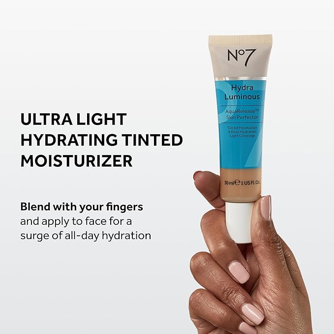 No7 HydraLuminous Skin Tint Perfector - Aqua Release Tinted Moisturizer with a Hydrating, Lightweight Formula - Sheer to Light Coverage Face Makeup - Dark (1 Fl Oz)