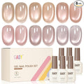 GAOY Peach Blossom Cat Eye Gel Polish, Sheer Nude Pink Base with Glass Bead Holography, Magnetic DIY Nail Kit Salon Quality at Home