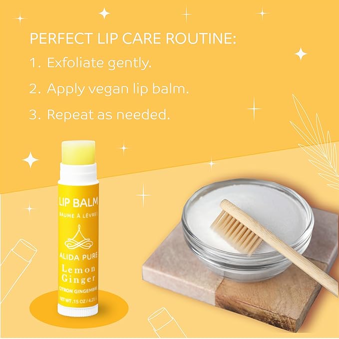 Lemon Ginger Lip Balm Collection, Vegan Set, Beeswax Free, with Organic Jojoba and Avocado Oil, Vitamin E, Natural Moisturizer for Dry, Cracked, or Chapped Lips, 3 Tube Set