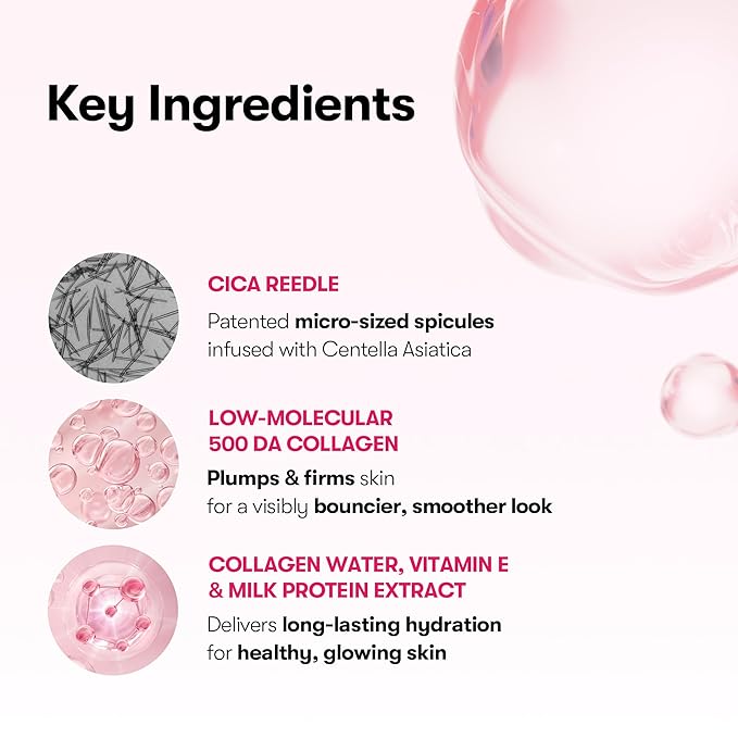 VT COSMETICS Collagen Reedle Shot 100 Serum, Pink Skin Booster for Plumping, Firming & Glowing Skin, 500Da Low Molecular Extract, Spicule Microneedle Treatment, K-Beauty Face Serum, 1.69 fl oz (50ml)