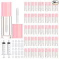 50pcs 2.5ml Empty Lip Gloss Containers Lip Gloss Tubes with Wand Cute 0.08oz Clear Refillable Lipgloss Making Supplies Kit for DIY Makeup + 2pcs Syringes (Pink)