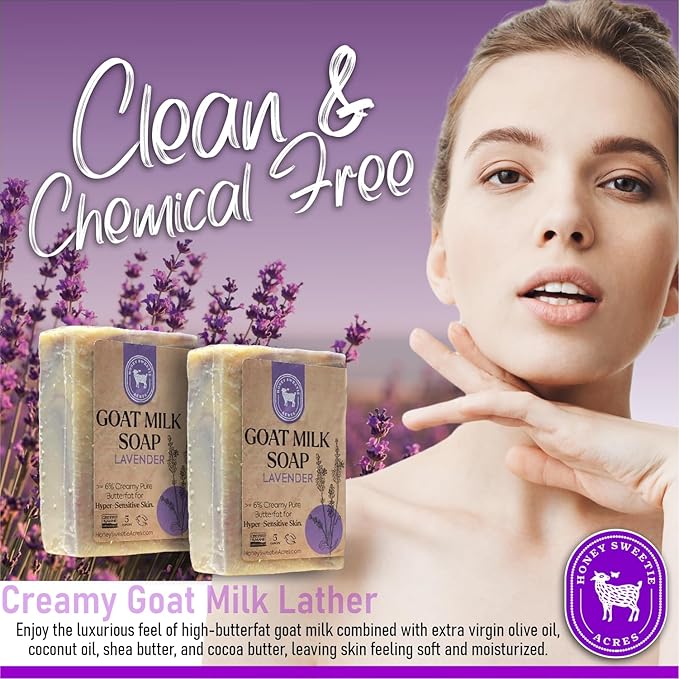 Honey Sweetie Acres 2-Pack Lavender Goat Milk Soap - Handmade 5 oz Bar, Made with Natural Ingredients, Moisturizing & Gentle, Made in the USA