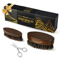 Bituemly Beard Brush for Men, Travel Pocket Mustache Brushes Grooming Kit with Natural Boar Bristle and Sapele Wood, Folding Scissors & Pouch, Facial Hair Brush Detangles & Shine, Stocking Stuffers
