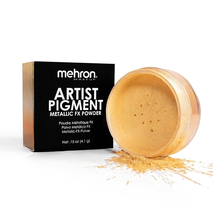 Mehron Makeup Artist Pigment – Metallic FX Powder | Metallic Powder Pigment for Face & Body Paint, Eyeshadow & Eyeliner, Cosplay .15 oz (4.1 g) (White Gold) | Made in the USA