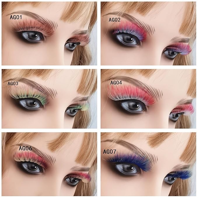 Sunniess Ombre Colored Lashes Silk Protein Fluffy Wispy Volume Fake Lashes for Halloweens Cosplay Party Stage Russian D Curl Lashes with Color Make up Faux Mink False Eyelashes 5 Pairs