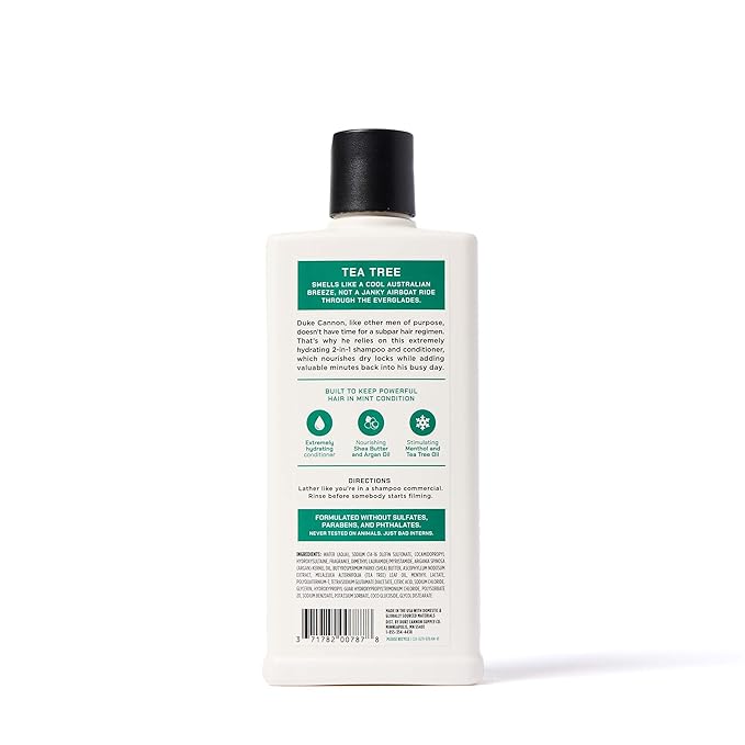 Duke Cannon 2-in-1 Shampoo & Conditioner for Men – Tea Tree Oil, Refreshing Scalp Care, Sulfate Free, 14 oz (Pack of 2)