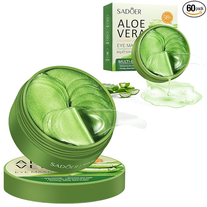 Under Eye Patches for Puffy Eyes and Dark Circles – 60 PCS Aloe Vera Under Eye Mask with Pure Natural Extracts to Combat Puffiness, Fine Lines, Wrinkles, and Bags