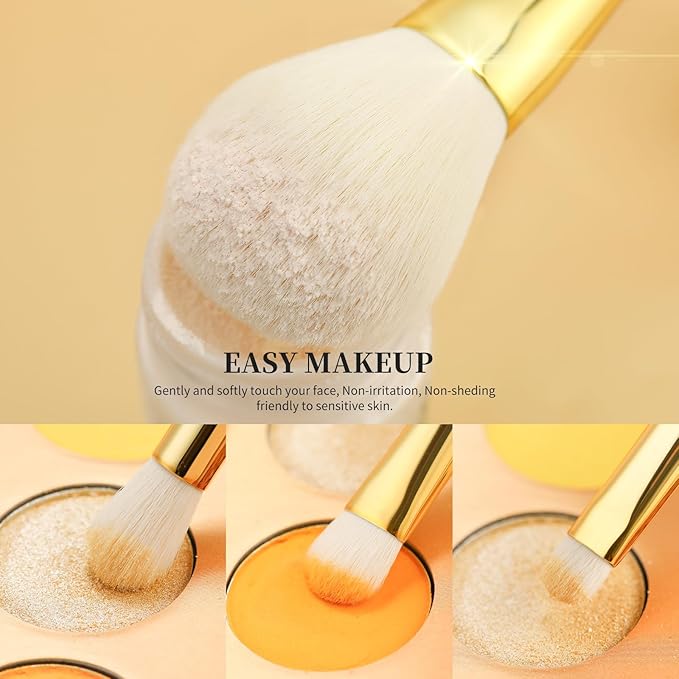 DUcare 15 Piece Professional Makeup Brush Set, Silver-Gold Radiance Synthetic Brushes for Full Face & Eye, Complete Cosmetic Kit with Reusable Storage Holder