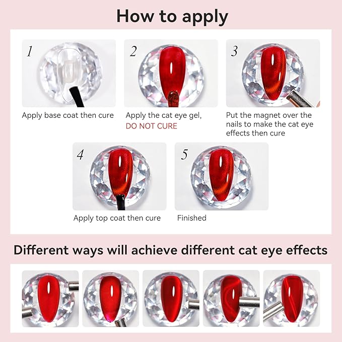 Cat Eye Gel Nail Polish, Red Glitter Magnetic Gel Polish UV Glitter Holographic, Cateye Gel Polish With Magnet Shimmer Manicure Salon DIY Home, 12ML