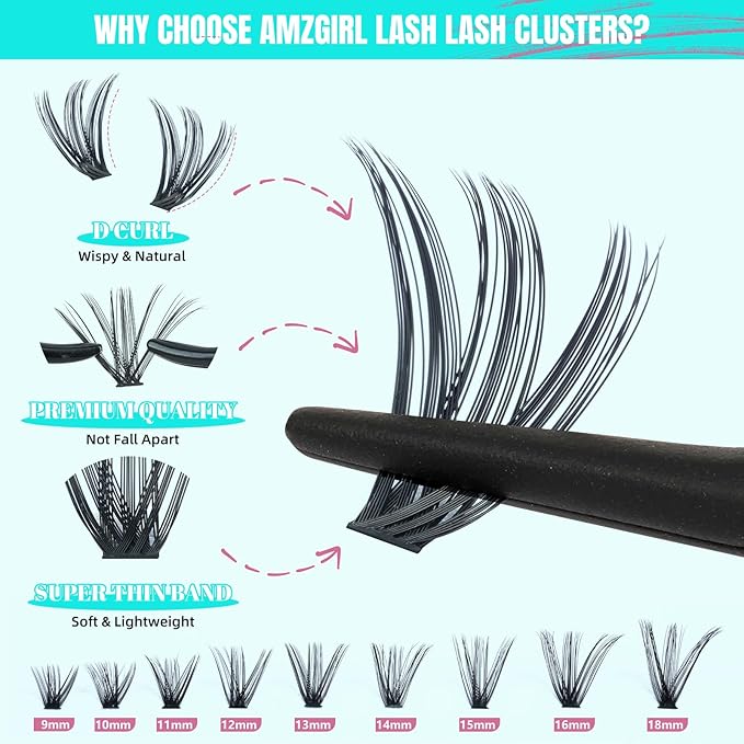 Lash Clusters 400pcs, 50D Mixed Tray DIY Eyelash Extension, D Curl Natural Wispy Individual Lashes Faux Mink & Cruelty Free Reusable Lash Clusters Extensions Black (50D, 9-18mm)