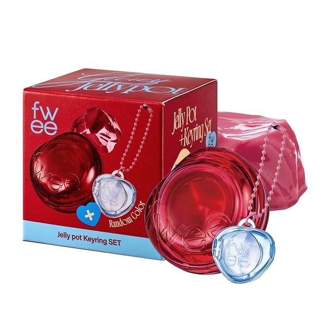 fwee Glowy Jelly Pot + Keychain SET | Dewy Jelly Lip & Blush Color, Tinted Glow Jelly Balm, Dewy Buildable Finish – Juicy Punch (Vivid Rose) | 0.14 oz