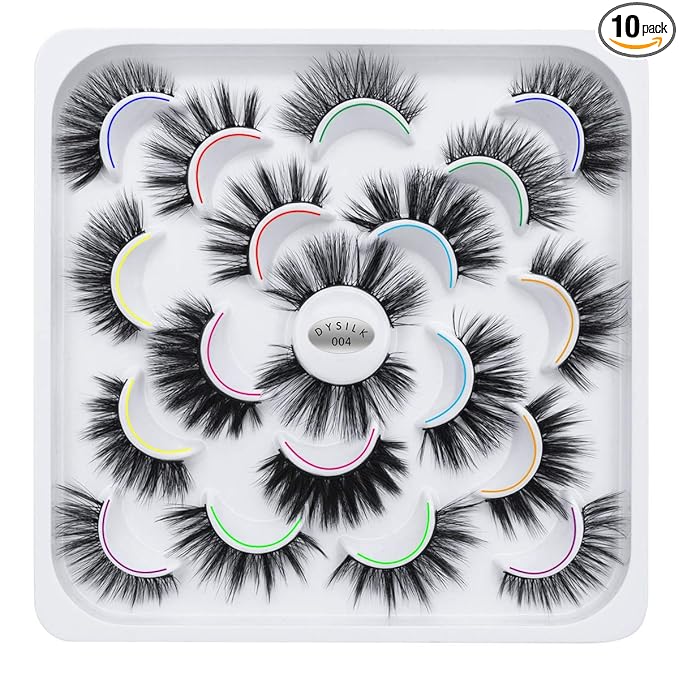 DYSILK Mink Lashes Fake Eyelashes - Mink Eyelashes Fluffy 10 Styles Mixed Pairs 6D Faux Lashes Pack Lashes Natural Look Wispy Fluffy Cat Eye Reusable False Eyelashes